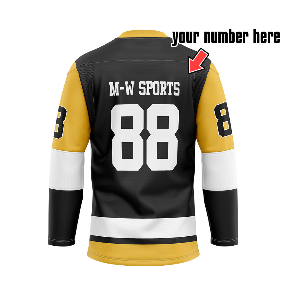 Custom Full Sublimated Ice Hockey Team Jerseys with your logo and design Names and Numbers Men&youth's black/yellow jerseys