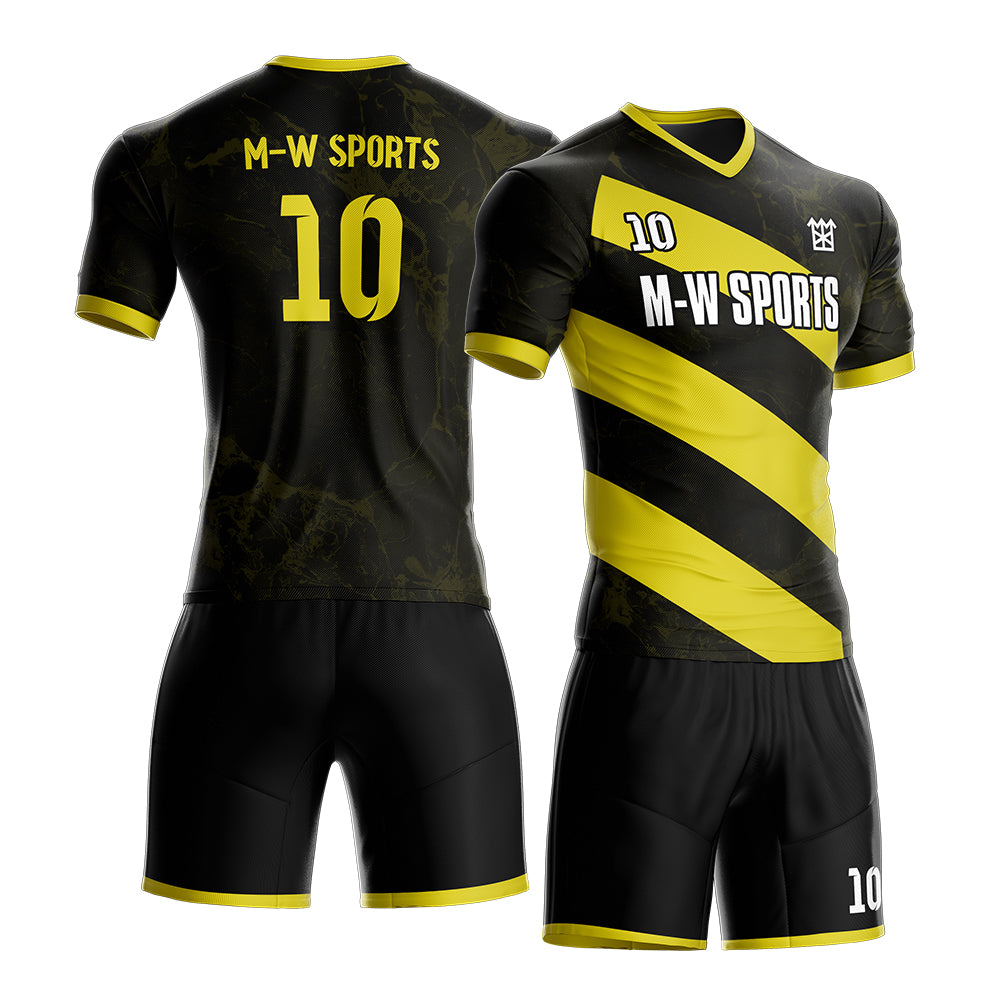 Custom Team away Soccer Jersey & Shorts print your name and number,Kids and men's size yellow/black uniforms S56