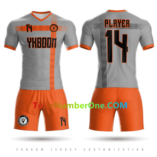 22/23 Design Team Football Jerseys&shorts Custom Soccer Uniforms add with name,number,logo. orange/grey jerseys