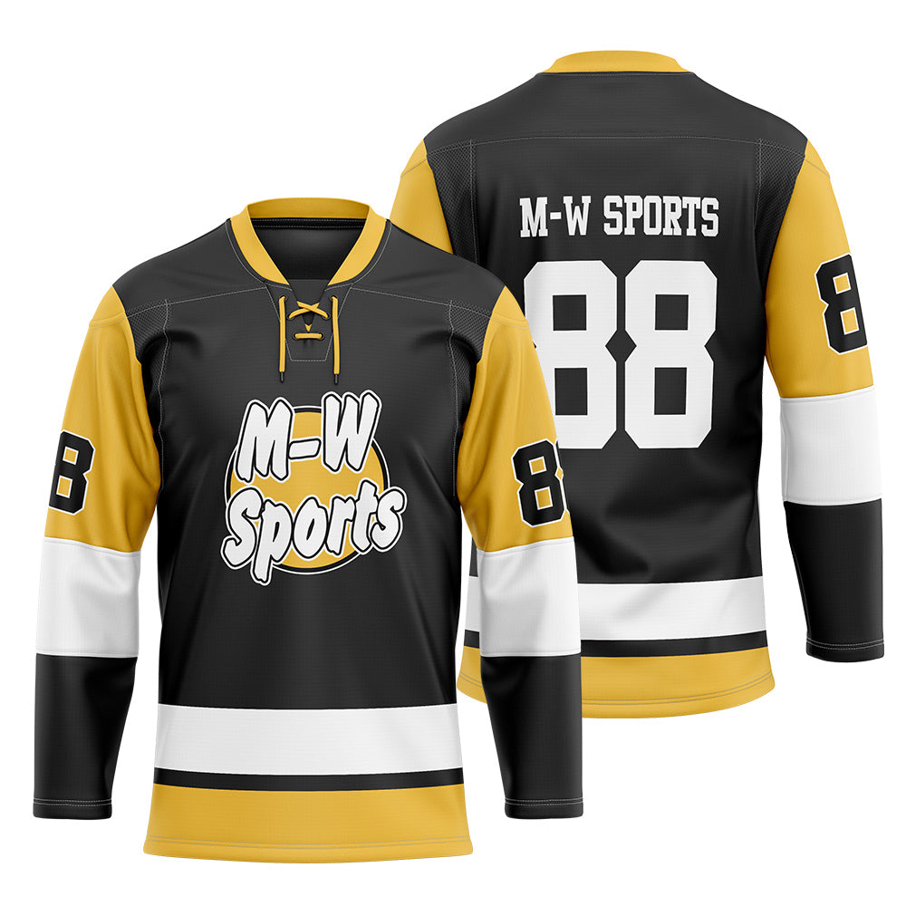 Custom Full Sublimated Ice Hockey Team Jerseys with your logo and design Names and Numbers Men&youth's black/yellow jerseys