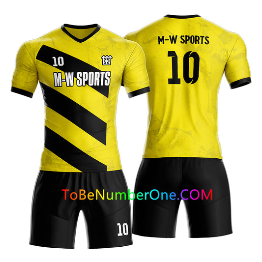 Custom Team away Soccer Jersey & Shorts print your name and number,Kids and men's size yellow/black uniforms S56