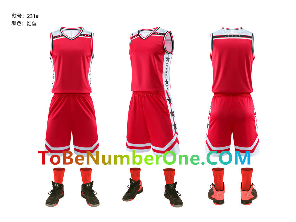 Customize instock High Quality Quick-drying basketball uniforms print with team name , player and number.  jerseys&shorts with pocket 231#