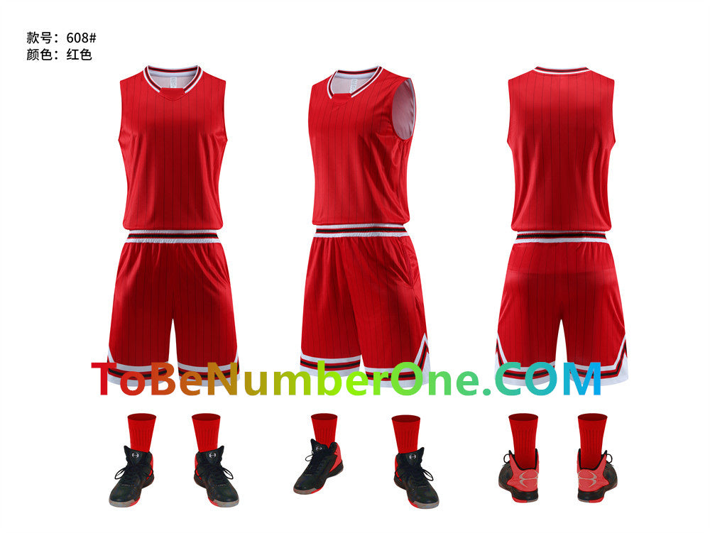 Customize instock High Quality Quick-drying basketball uniforms print with team name , player and number.  jerseys&shorts with pocket 608#