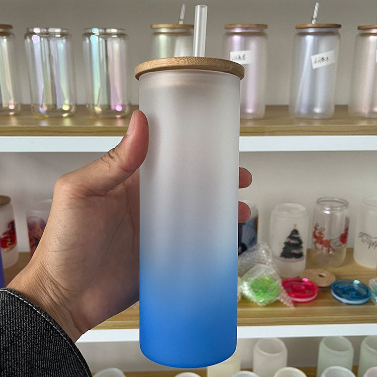 Dye sublimation glass cup 12/16/20OZ gradient matte Single layer sublimation cola cup sublimation