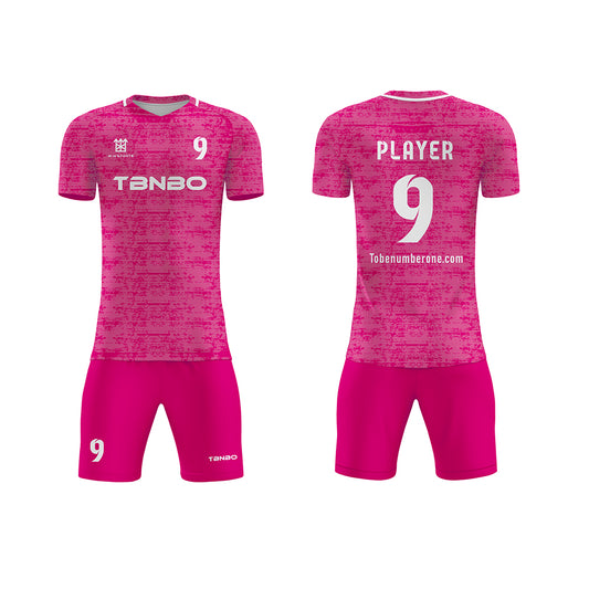 Wholesale team Football Jerseys&shorts Custom Soccer Uniforms add with name,number,logo, pink/orange
