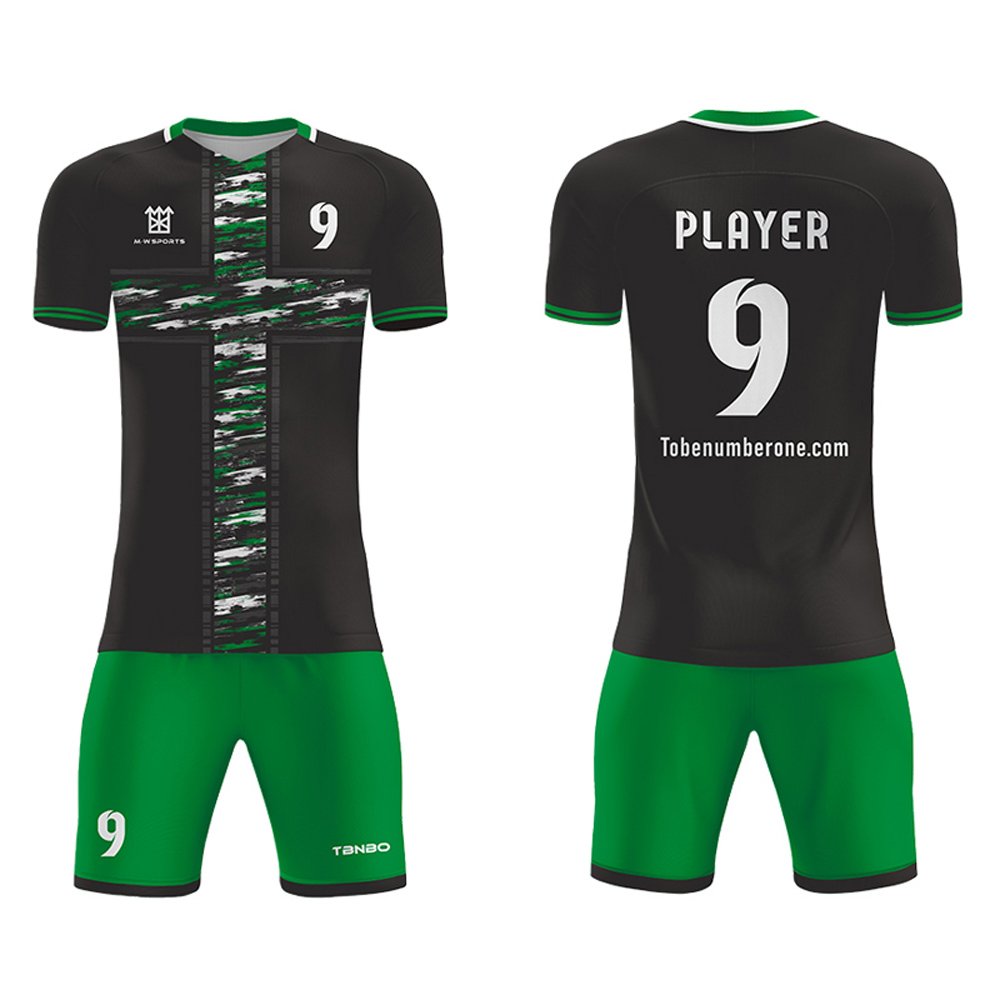 TF004-1 custom black soccer team jerseys Full Sublimated Team sport uniform set Make Your own name and number - Image 1